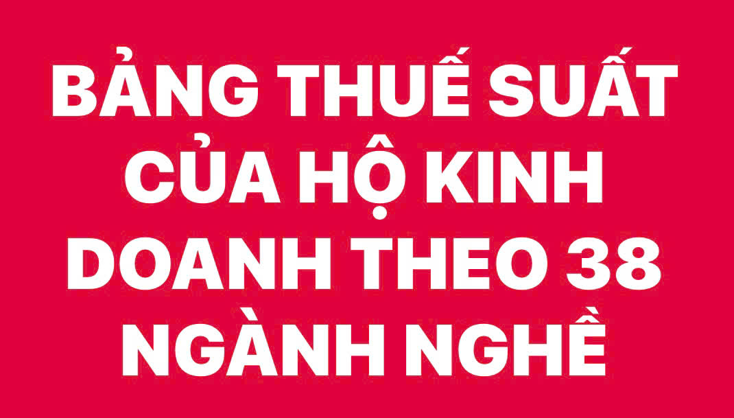 BẢNG THUẾ SUẤT CỦA HỘ KINH DOANH THEO 38 NGÀNH NGHỀ DỄ TRA CỨU VÀ HÌNH DUNG